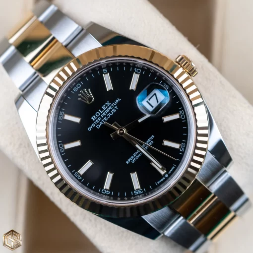 Replica de reloj Rolex Datejust 25 (41mm) 126333 Oyster (Esfera negra) Acero/oro automático (Bi-color)