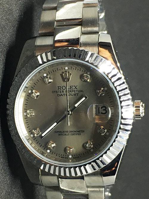Replica de reloj Rolex Datejust 33 (40mm) (Correa Jubilee ) Esfera gris (Diamantes)