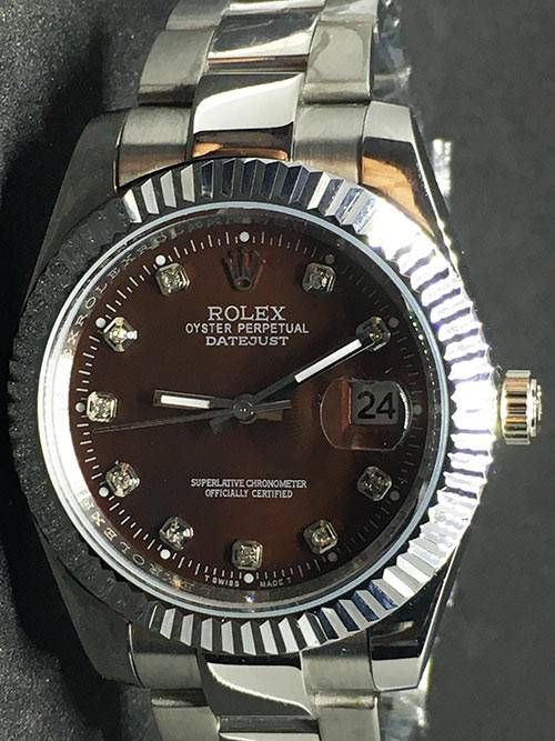 Replica de reloj Rolex Datejust 34 (40mm) (Correa Jubilee) Esfera Marrón (Diamantes)