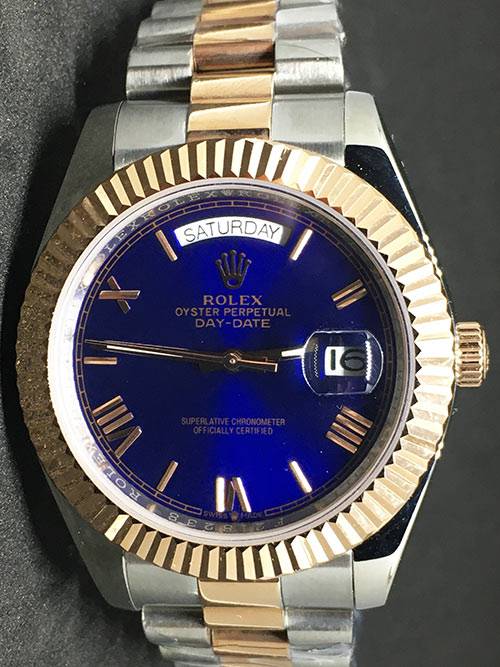 Replica de reloj Rolex Day-Date 07 (40mm) (Correa President) Bi-color (Esfera azul) Automático
