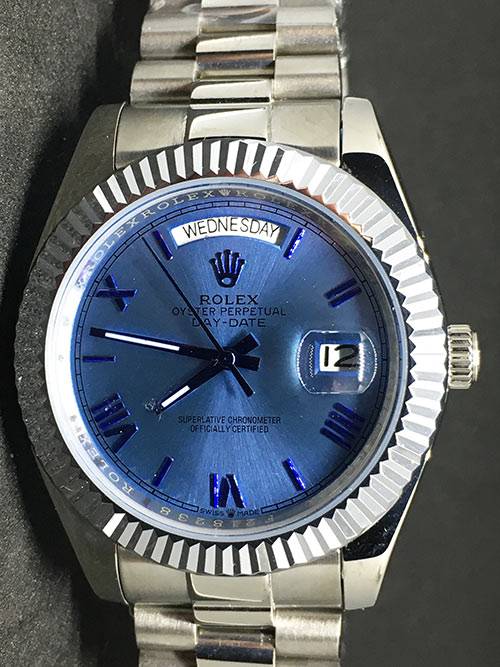 Replica de reloj Rolex Day-Date 13 (40mm) Esfera azul (Correa President) Automático Números romanos