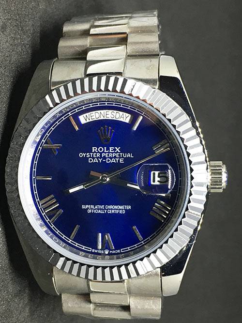 Replica de reloj Rolex Day-Date 14 (40mm) Esfera azul (Correa President) Automático números romanos