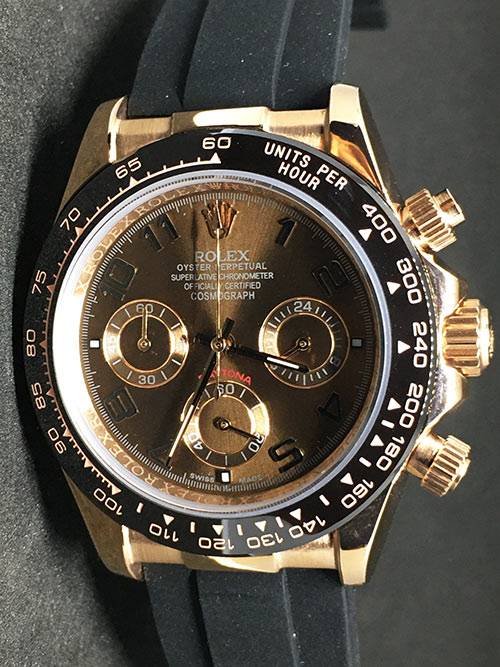 Replica de reloj Rolex Daytona 02 cosmograph (40mm) Gold Chocolate(Correa de caucho)