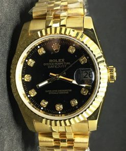 Replica de reloj Rolex Datejust 35 (36mm) (Correa Jubilee) Esfera negra (Diamantes) Oro)