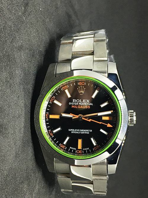 Replica de reloj Rolex Milgauss Dames 01 (36 mm) Esfera negra (Correa Oyster)
