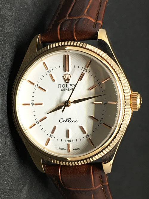Replica de reloj Rolex Cellini 02 (40mm) Esfera blanca (Correa de piel) Automático