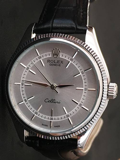 Replica de reloj Rolex Cellini 02 (40mm) Esfera gris (Correa de piel) Automático