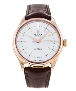 Replica de reloj Rolex Cellini 02 (39mm) 50505 Esfera blanca (Correa de piel) Automático
