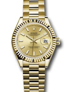 Replica de reloj Rolex Datejust mujer 001 (28mm) 279178 -Oro amarillo correa president-Esfera champagne-Automático