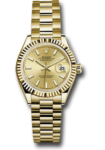 Replica de reloj Rolex Datejust mujer 001 (28mm) 279178 -Oro amarillo correa president-Esfera champagne-Automático
