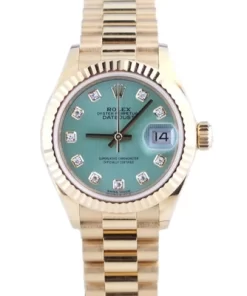 Replica de reloj Rolex Datejust mujer 005 (28 mm) 279178 Oro amarillo Esfera verde (Correa president) Automático