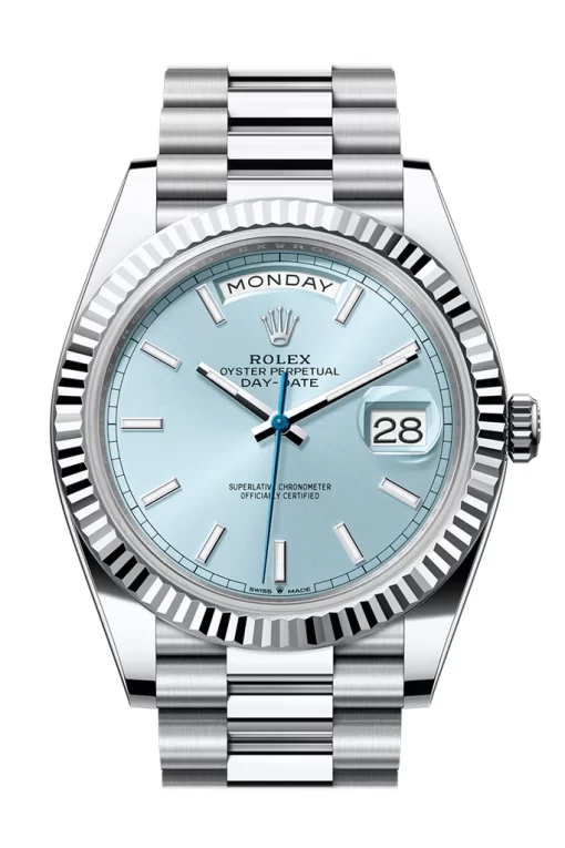 Replica de reloj Rolex Day-Date 07 (40mm) (Correa President) Platinum Ice blue Automático