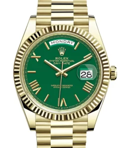 Replica de reloj Rolex Day-Date 08 (40mm) 228238 Esfera verde (Correa President) Gold-Automático