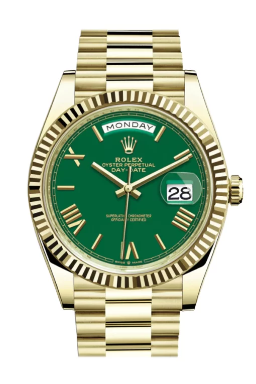 Replica de reloj Rolex Day-Date 08 (40mm) 228238 Esfera verde (Correa President) Gold-Automático