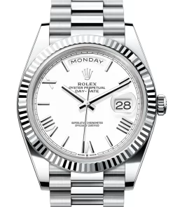 Replica de reloj Rolex Day-Date 12 (40mm) 228236 Esfera blanca (President ) Platinum -Romans-Automático
