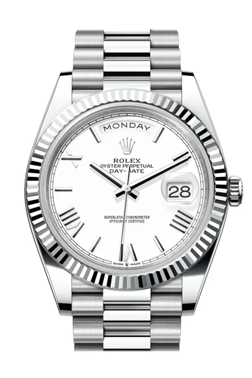 Replica de reloj Rolex Day-Date 12 (40mm) 228236 Esfera blanca (President ) Platinum -Romans-Automático