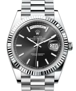 Replica de reloj Rolex Day-Date 15 (40mm) 228236 Esfera negra (President) Platinum-Romans- Automático