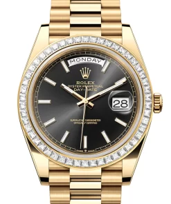Replica de reloj Rolex Day-Date 16 (40mm) 228398TBR (Esfera Negra) President Diamonds-Oro-Automático