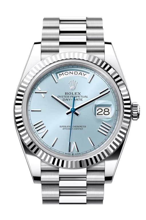 Replica de reloj Rolex Rolex Day-Date 14 (40mm) Esfera Ice blue 228236 (President) Platinum-Romans-Automático