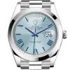 Replica de reloj Rolex Day-Date 18 (40mm) 228206 (Platinum ) Esfera Ice blue (Números romanos) Automático