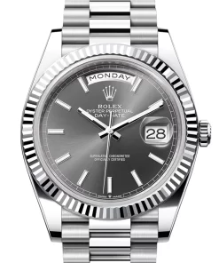 Replica de reloj Rolex Rolex Day-Date 19 (40mm) 228236 Platinum Esfera gris oscuro Slate (Números romanos)