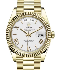 Replica de reloj Rolex Rolex Day-Date 20 (40mm) 2228238 President (Esfera Blanca) Oro amarillo Automático (Números romanos)