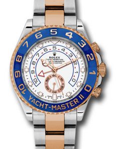 Replica de reloj Rolex Yacht master ll 09 (44mm) 116688 Esfera blanca Automático (Oyster) Bisel azul (Acero y Oro