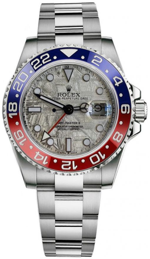 Replica de reloj Rolex Gmt-Master ll 08/1 (40mm) Meteorite 126710 "Pepsi" Jubilee (Automático) Bisel Rojo y Azul