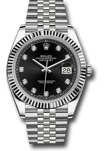 Replica de reloj Rolex Datejust ll 30/2 (41mm) 126334 correa jubilee (Esfera negra) automático / diamantes