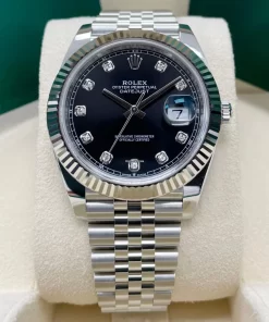 Replica de reloj Rolex Datejust ll 30/3 (41mm) 126334 correa jubilee (Esfera negra) automático / diamantes
