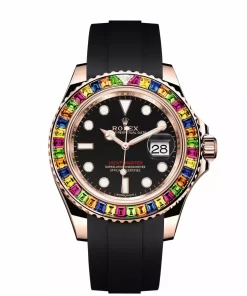 Replica de reloj Rolex Yacht master 12 (40mm) 116695 Esfera negra Diamantes-Caucho-Automáticos