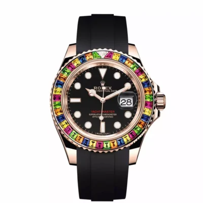 Replica de reloj Rolex Yacht master 12 (40mm) 116695 Esfera negra Diamantes-Caucho-Automáticos