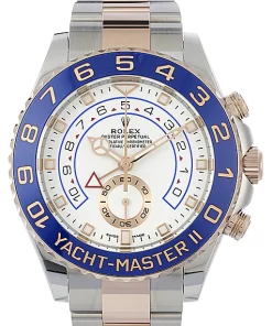 Replica de reloj Rolex Yacht master ll 09 (44mm) 116681 Esfera blanca Automático (Oyster) Bisel azul-Oro rosa (Acero y Oro)