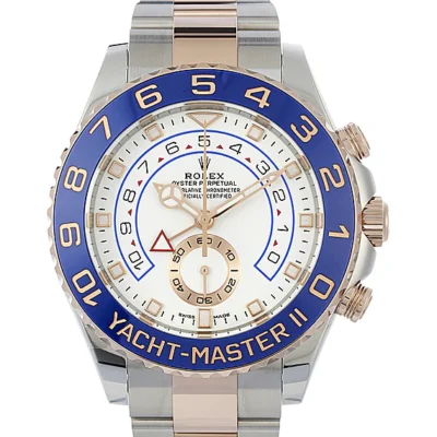 Replica de reloj Rolex Yacht master ll 09 (44mm) 116681 Esfera blanca Automático (Oyster) Bisel azul-Oro rosa (Acero y Oro)