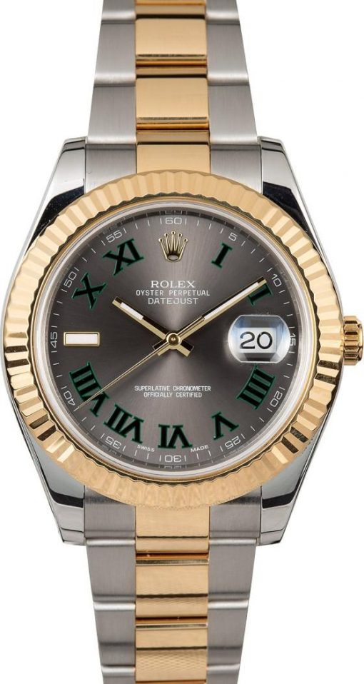 Replica de reloj Rolex Datejust 02 (41mm) wimbledon 126333 correa Oyster (Esfera gris) Acero y oro