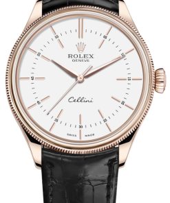 Replica de reloj Rolex Cellini 02/1 (39mm) 50505 Esfera blanca (Correa de piel) Automático