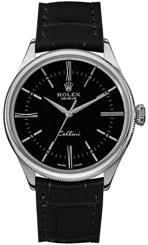 Replica de reloj Rolex Cellini 05 (39mm) 50509 Esfera Negra (Correa de piel) Automático
