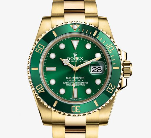 Replica de reloj Rolex Submariner 02 (40mm) 116618LV "Hulk" Verde Oyster-Gold(Con fecha) Automatico