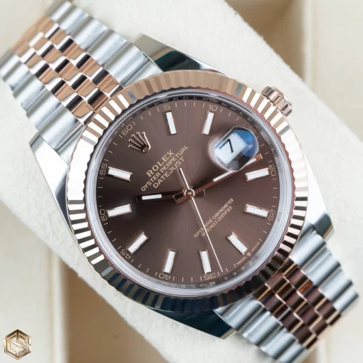 Replica de reloj Rolex Datejust 34/4 (41mm) 126331 Acero y oro rosa (Correa Jubilee) Esfera Chocolate Automático