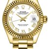 Replica de reloj Rolex Datejust mujer 002 (28mm) 279178 -Oro amarillo correa president-Esfera blanca-números romanos-Automático