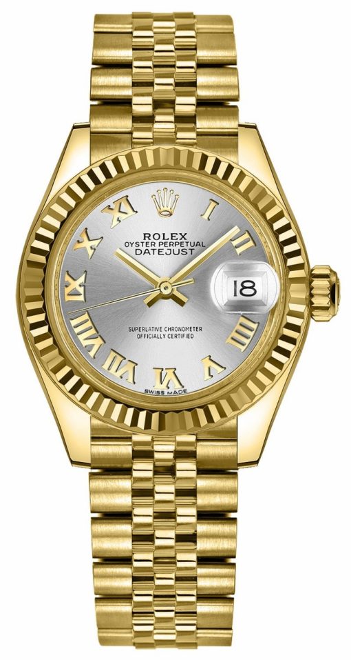 Replica de reloj Rolex Datejust mujer 003 (28mm) 279178 -Oro amarillo correa president-Esfera gris-números romanos-Automático