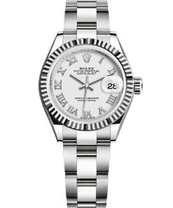 Replica de reloj Rolex Datejust mujer 008 (28 mm) 279174 Esfera Blanca (Correa Oyster) Números romanos-Oro blanco-Automático