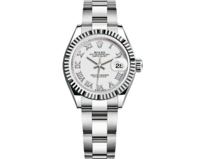 Replica de reloj Rolex Datejust mujer 008 (28 mm) 279174 Esfera Blanca (Correa Oyster) Números romanos-Oro blanco-Automático