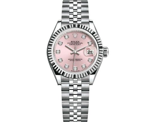 Replica de reloj Rolex Datejust mujer 008 (28 mm) 279174 Esfera Rosa (Correa Jubilee) Diamantes-Oro blanco-Automático