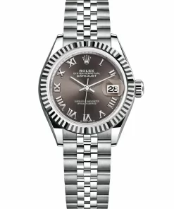 Replica de reloj Rolex Datejust mujer 010 (28 mm) 279174 Esfera Gris oscuro (Correa Jubilee) Números romanos-Oro blanco-Automático