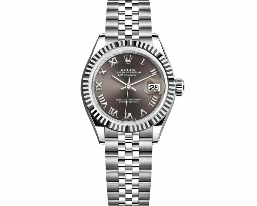 Replica de reloj Rolex Datejust mujer 010 (28 mm) 279174 Esfera Gris oscuro (Correa Jubilee) Números romanos-Oro blanco-Automático