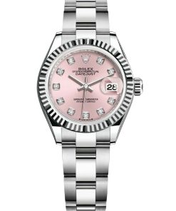 Replica de reloj Rolex Datejust mujer 013 (28 mm) 279174 Esfera Rosa (Correa Oyster) -Diamantes-Oro blanco-Automático