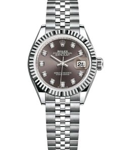 Replica de reloj Rolex Datejust mujer 015 (28 mm) 279174 Esfera Gris oscuro (Correa Jubilee) -Oro blanco-Diamantes-Automático