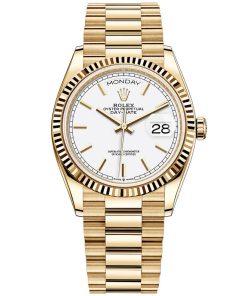 Replica de reloj Rolex Day-Date 05/1 (36mm) 128238 Oro President (Esfera Blanca) (Automático)