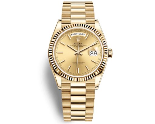 Replica de reloj Rolex Day-Date 05/4 (36mm) 128238 Oro amarillo President (Esfera Champagne  (Automático)